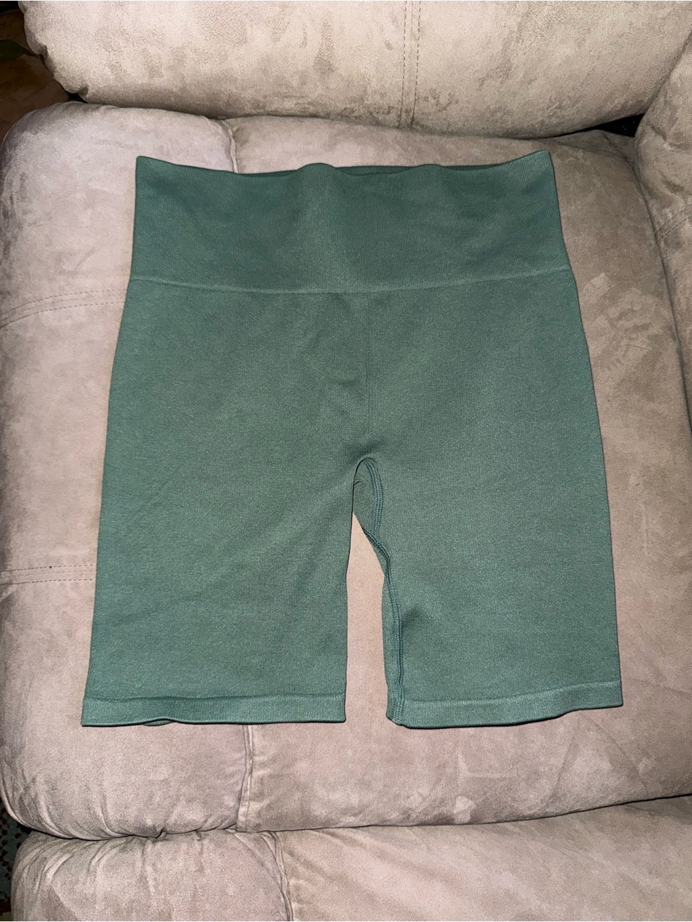 Ryka Olive Green High-Waist Ribbed Bike Shorts